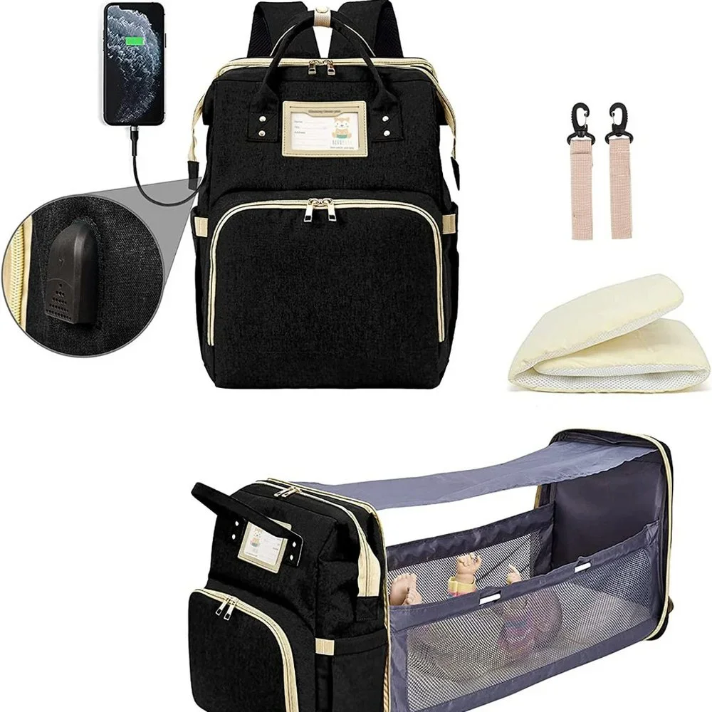 Diaper Bag Backpack 3 in 1 Foldable Changing Station Travel Baby Bag Bassinet